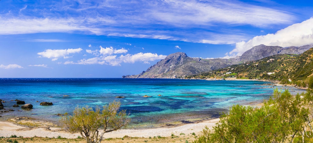 beautiful beach and fishing village Plakias, Crete island, Greece